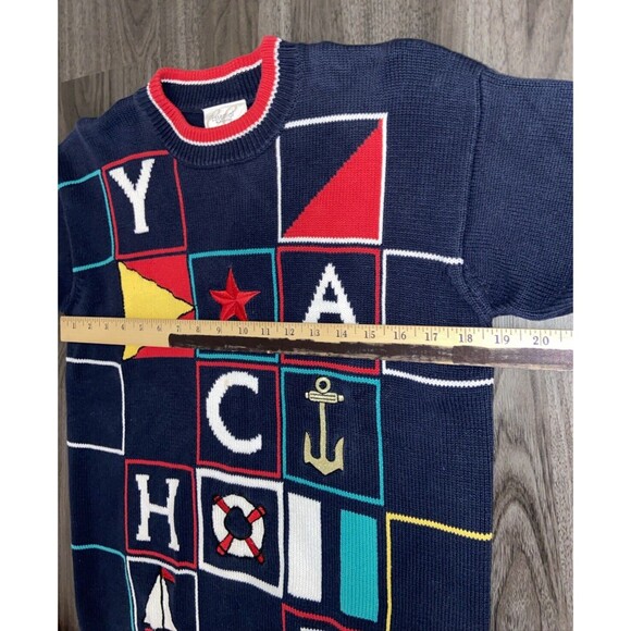 Vintage 1980s Essential Elements Nautical Blue Sweater Unisex Size Small - Picture 10 of 13